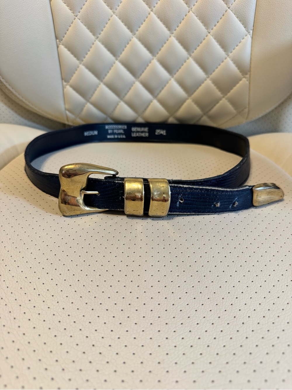 Vintage Accessories by Pearl Dark Navy Blue Genuine Leather Belt Size Medium